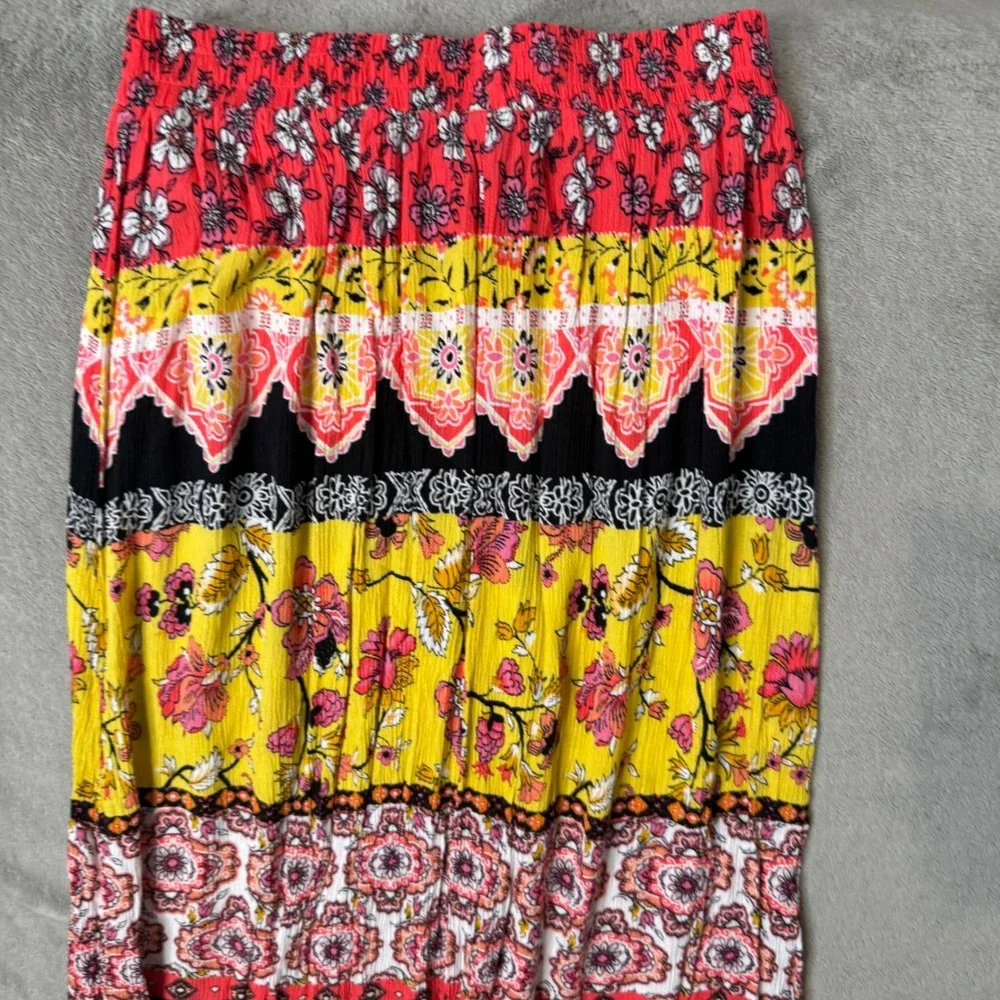 BOHO Patchwork Tiered High Low Maxi Skirt Floral Ruffle Peasant Gypsy Size XS